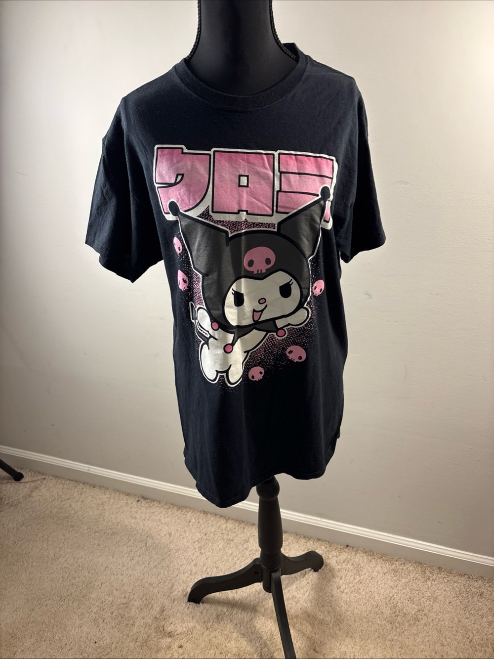 Kuromi Character Graphic Tee - Black with Pink Accents. /445